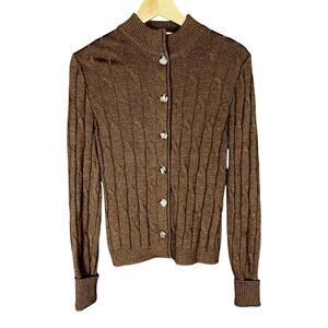 Vintage Women's Stizzoli Brown Button-Up Mock Neck Sweater Made in Italy